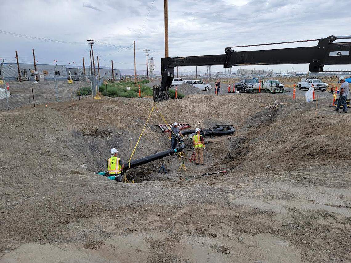 A 3,500-foot, underground pipeline has been constructed at the Hanford nuclear reservation to transfer radioactive waste from the tank farms to the vitrification plant where it will be treated.