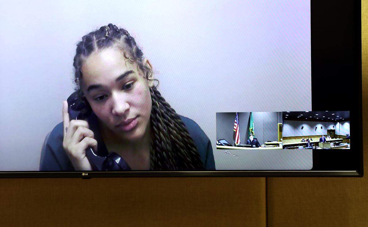 Ashante Q. Sanders-Jackson, 22, appears in Benton County Superior Court by video Monday in connection with the crash.
