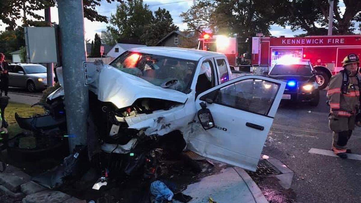 Jared D. Schab crashed his Dodge truck into a pole last September after running a red light on Morain Street at Fourth Avenue. Kennewick police say he was under the influence when he hit a sedan, severely injuring a couple.