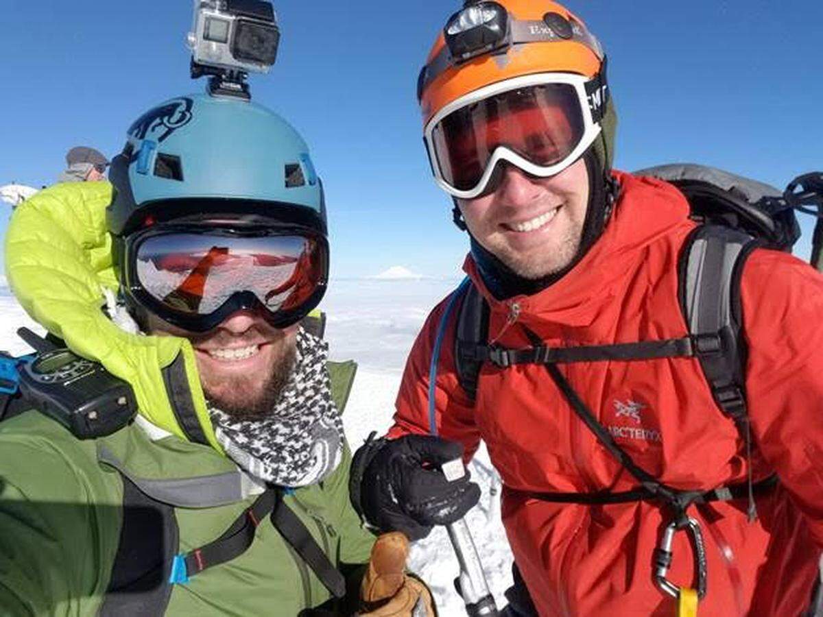 Tri-Citians Jason Fidorra and Dustin Wintczak at the summit of Mount Hood.