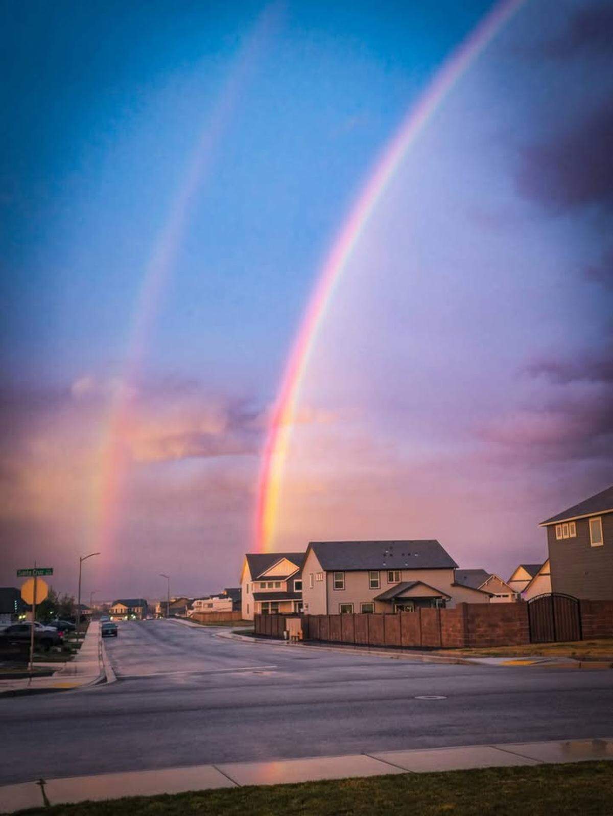 Double rainbow over a Tri-Cities neighborhood. 