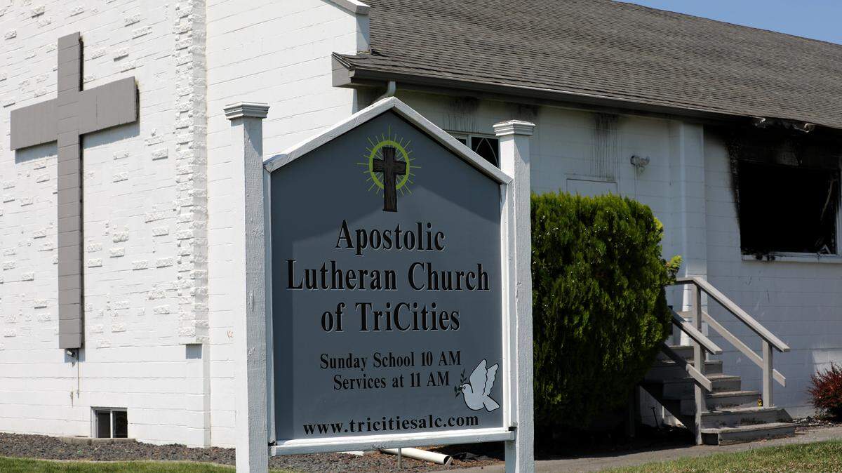 Smoke stains are visible on the burned building at the Apostolic Lutheran Church of Tri-Cities on West Court Street in Pasco following a suspected arson fire. Seth James Klindworth, 36, was taken into custody and is accused of a string of early morning arson fires that ended with the torching the Pasco church.