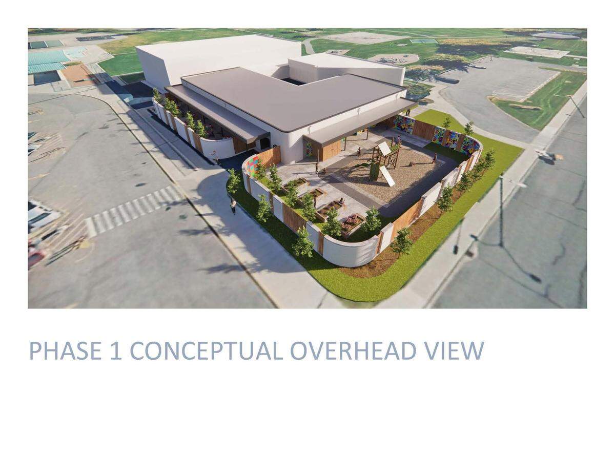 A conceptual rendering for phase 1 shows the overhead view of the Martin Luther King Jr. Community Center in Pasco.