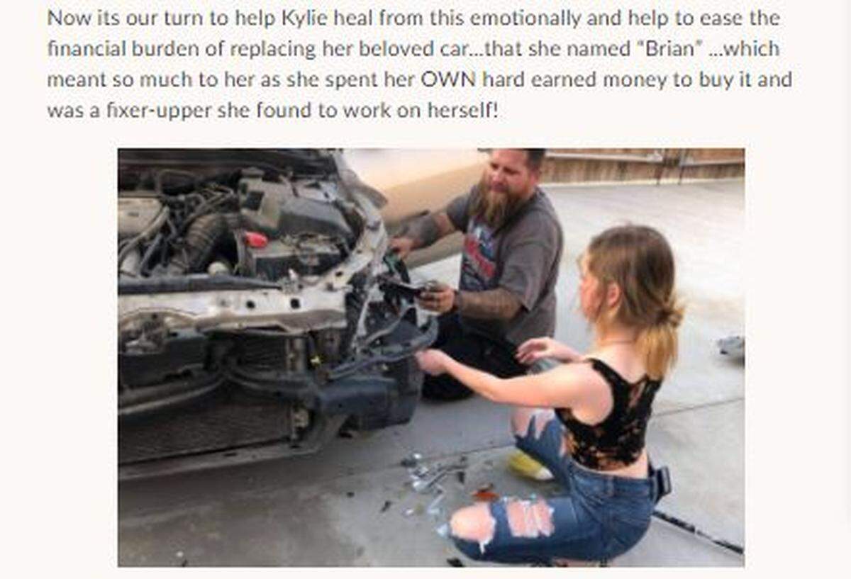 Friends of Kylie Cushing organized a GoFundMe to help her replace her Honda Accord that was destroyed in a fatal wreck with a wrong-way driver March 1.