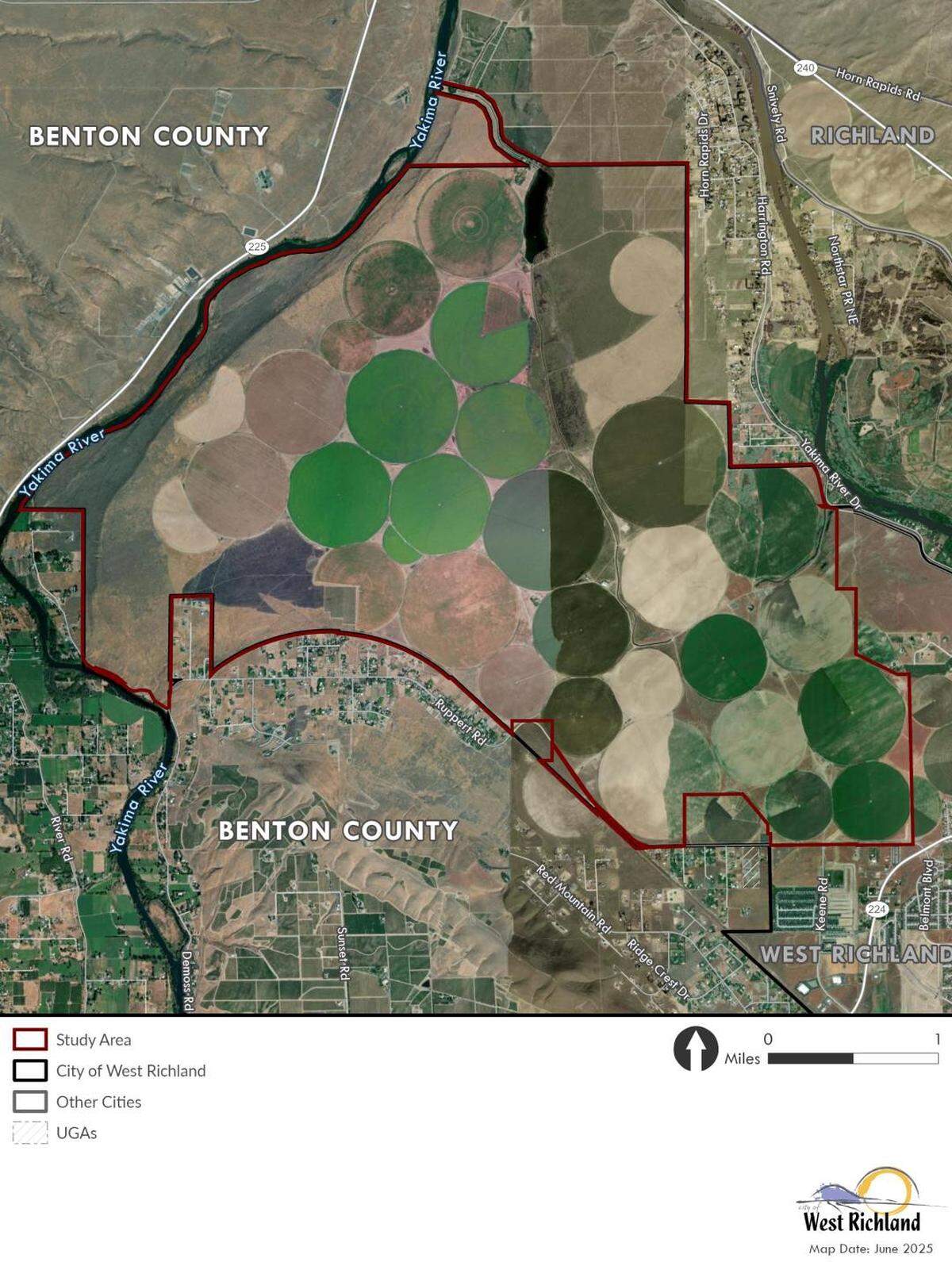 The City of West Richland plans a series of public meetings to guide development of Lewis & Clark Ranch, a 7,600-acre site representing half the city. Frank Tiegs LLC proposes developing the farmland in phases with nearly 34,000 residences supporting more than 20,000 jobs.