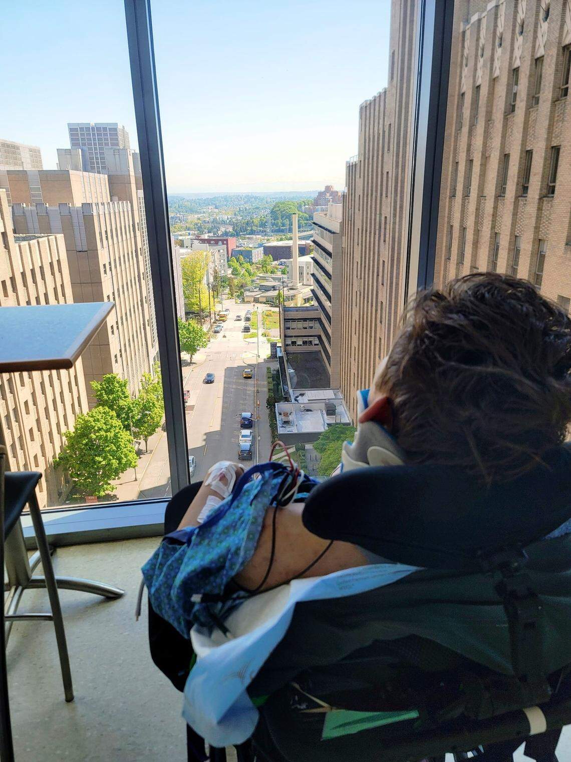 David Sample, 16, has improved enough after he broke a neck vertebra April 23 in a trampoline accident to use a wheelchair.