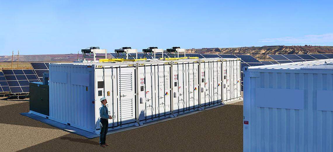 This drawing shows what the Horn Rapids Solar, Storage and Training Project in Richland may look like. It will combine solar generation with battery storage and technician training.