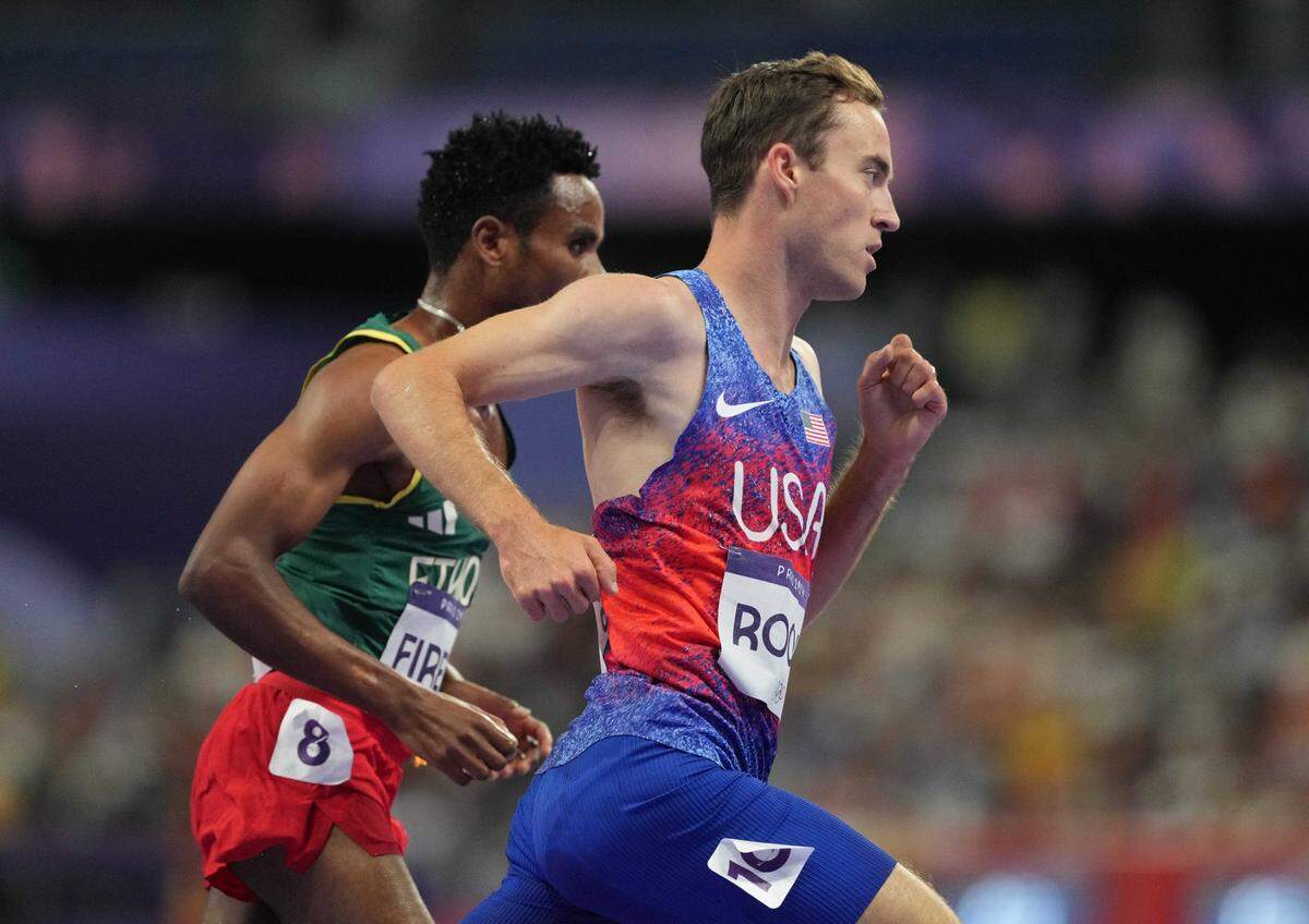 Aug 7, 2024; Saint-Denis, FRANCE;  Kenneth Rooks (USA) in the men's 3000m steeplechase final during the Paris 2024 Olympic Summer Games at Stade de France. Mandatory Credit: James Lang-USA TODAY Sports