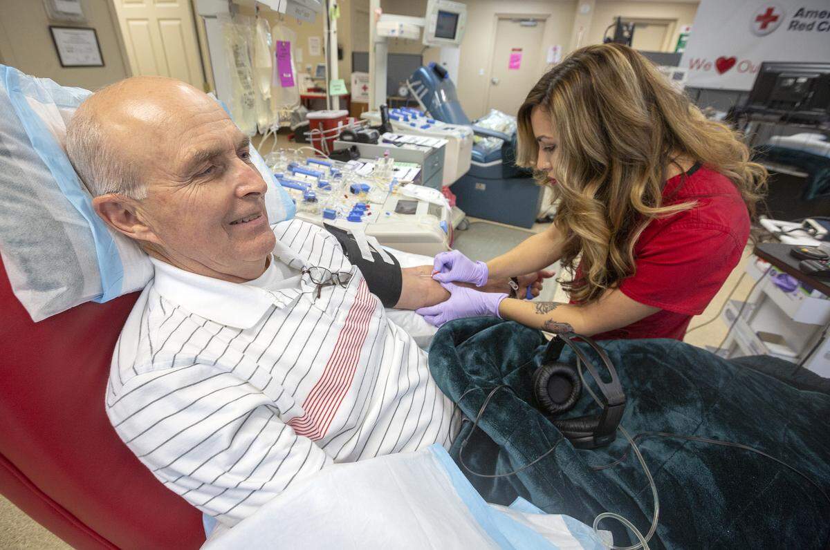 The Red Cross blood and platelet donation center in Richland will be moving to the Red Cross building in Kennewick as soon as September. Shown is Dan Porter who was inducted into the Fenwal Donation Hall of Fame in 2018 for his platelet donations.