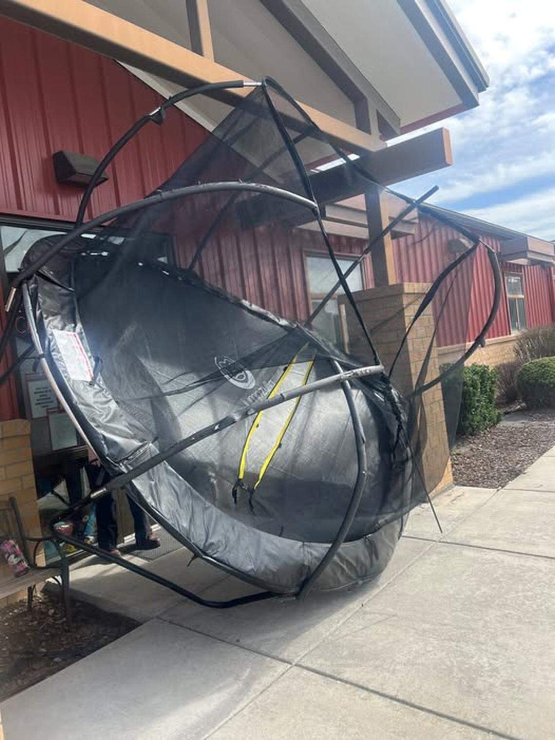 This stray trampoline ended up at the Benton County canine shelter during Sunday’s windstorm. 