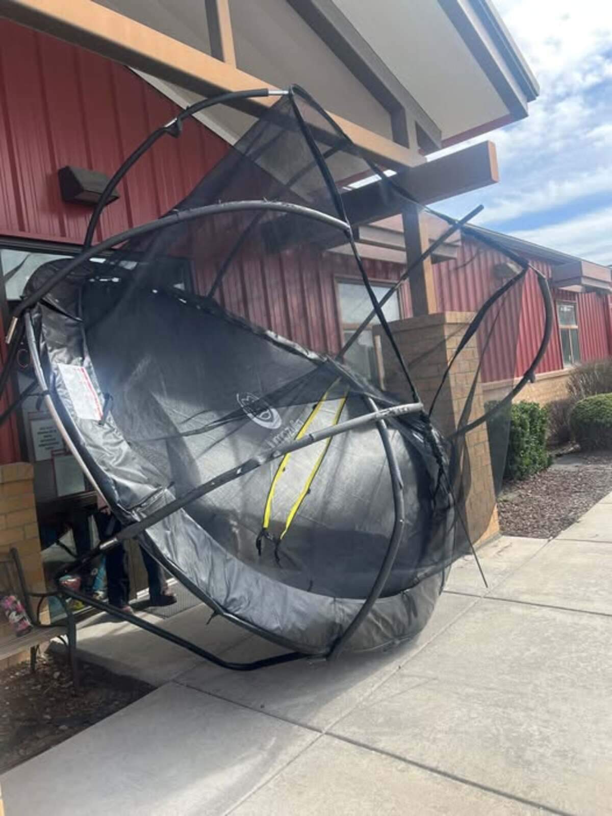 This stray trampoline ended up at the Benton County canine shelter during Sunday’s windstorm.
