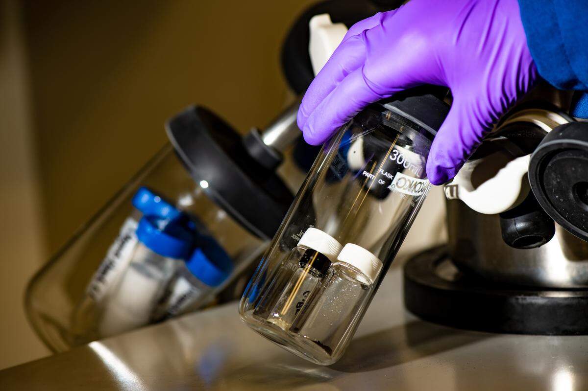 PNNL’s nanomaterials research ranges from understanding the basic properties of materials to developing specialized nanomaterials for specific applications, such as this material containing millions of tiny nanotubes that offer a promising approach to targeted medical treatments.