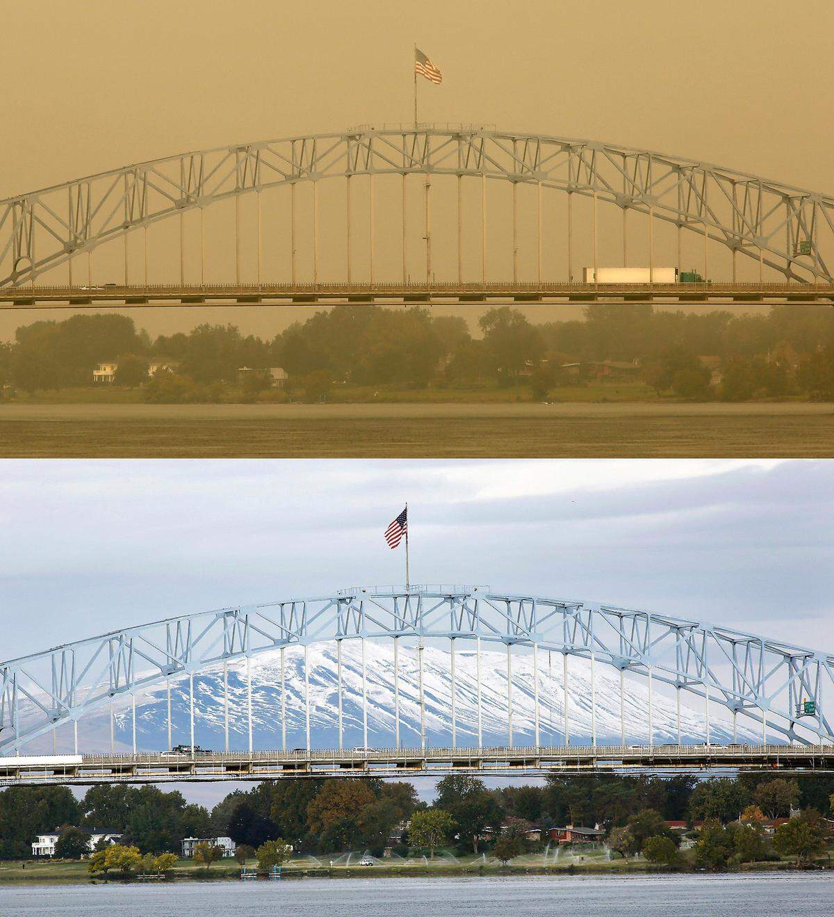 Pungent wildfire smoke blown in from the southwest reduces visibility and causes unhealthy air quality conditions around the Mid-Columbia. The photo below is taken a year ago from the same angle in September 2019.