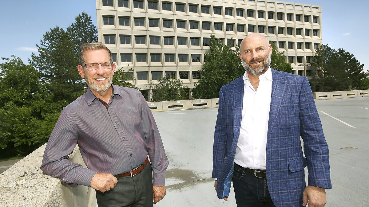Boost Builds partners John Crook, left, and David Lippes want to revitalize central Richland. One project would transform the vacant Tri-Cties Professional Center office building at 1200 Jadwin Ave. into loft-style apartments.