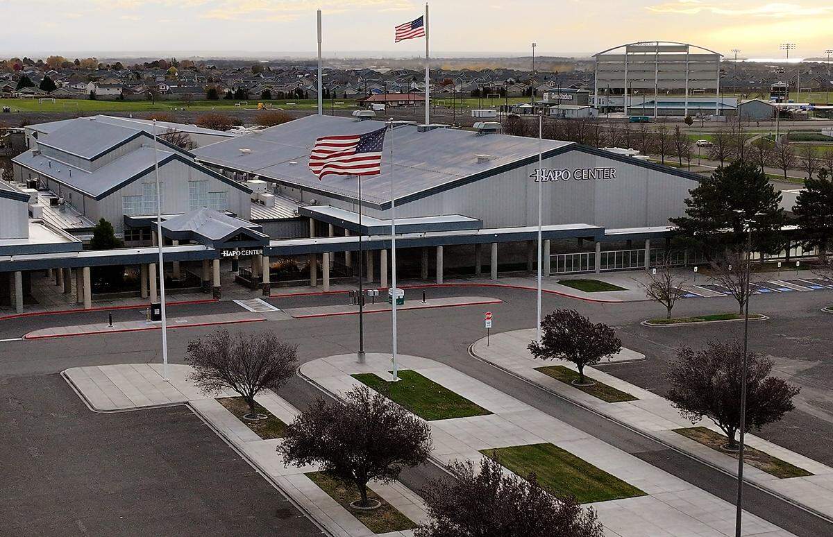 Drone photo of the exterior of the  HAPO Center at 6600 Burden Blvd. in Pasco.
