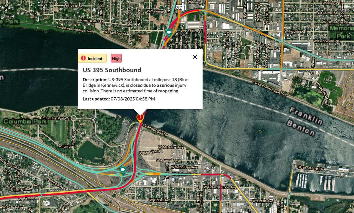 A serious injury collision was reported in the southbound lanes of Highway 395 near Lewis Street.