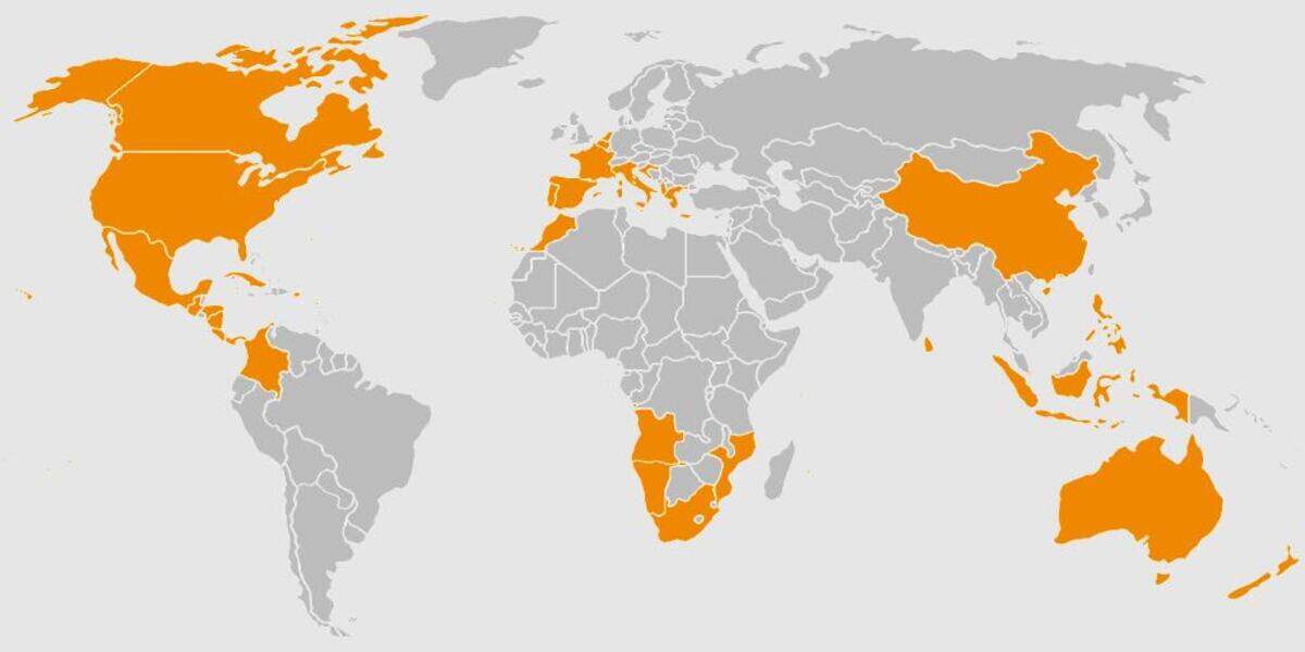 This map shows the 43 countries, on five continents, that Amanda Bogen has visited.