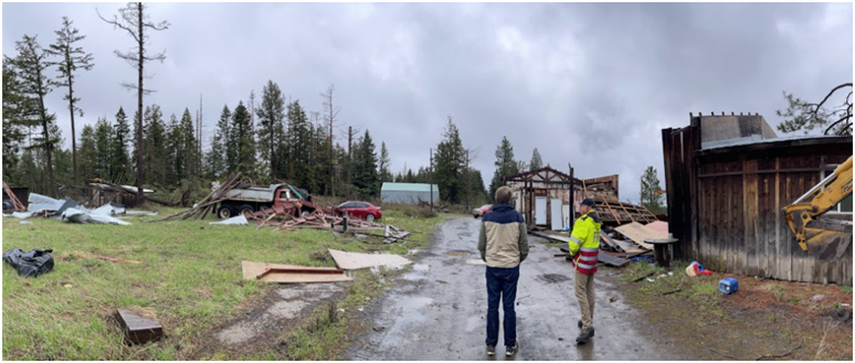 A tornado collapsed the walls and roof of a large outbuilding at a farm in Blue Mountains of Oregon on Friday.