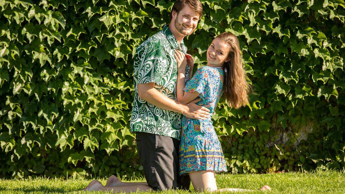 Sky (Prescott Davis) and Sophie (Hannah Evans) declare their love for one another during the song “Lay All Your Love on Me” from this scene of Mamma Mia! opening July 18.