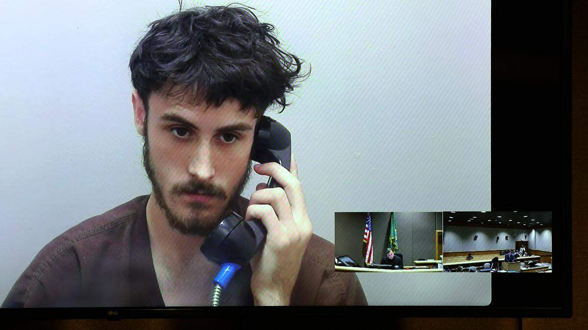 Isaiah Hanes makes his preliminary appearance via a video link in Benton County Superior Court in Kennewick. Hanes was arrested on suspicion of driving over 100 mph while trying to run from police.