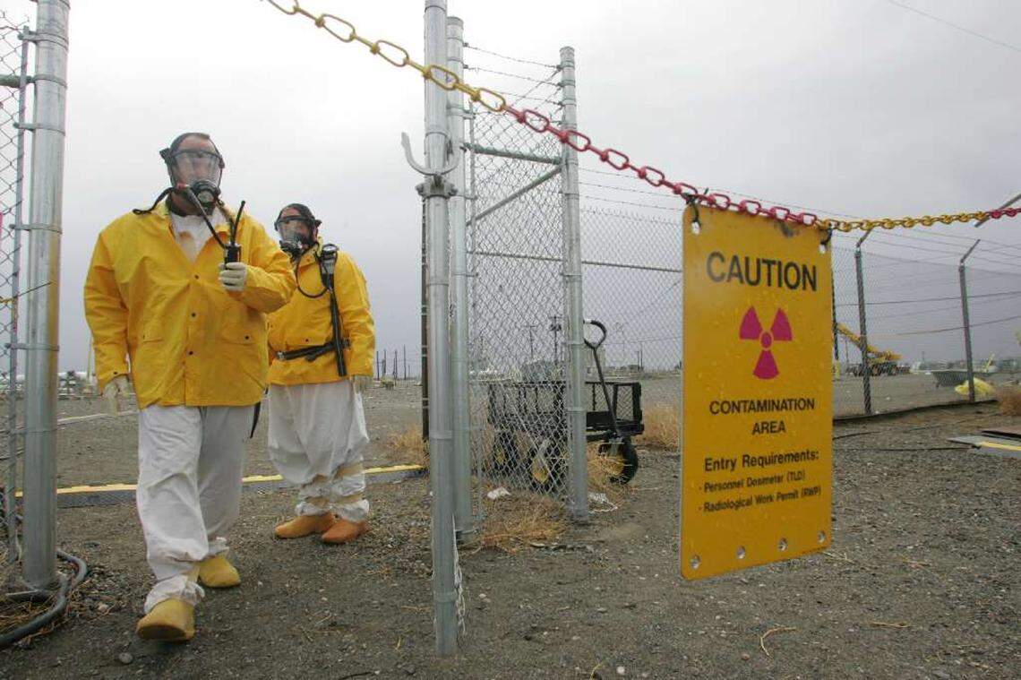 Hanford workers are required to wear supplied air respirators for most work inside the Hanford tank farms as protection from chemical vapors.