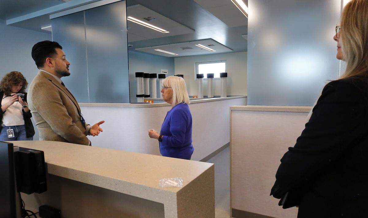 Jose Lopez of Comprehensive Healthcare leads Sen. Patty Murray, D-Wash, on a tour of the new Columbia Valley Center for Recovery in downtown Kennewick. 