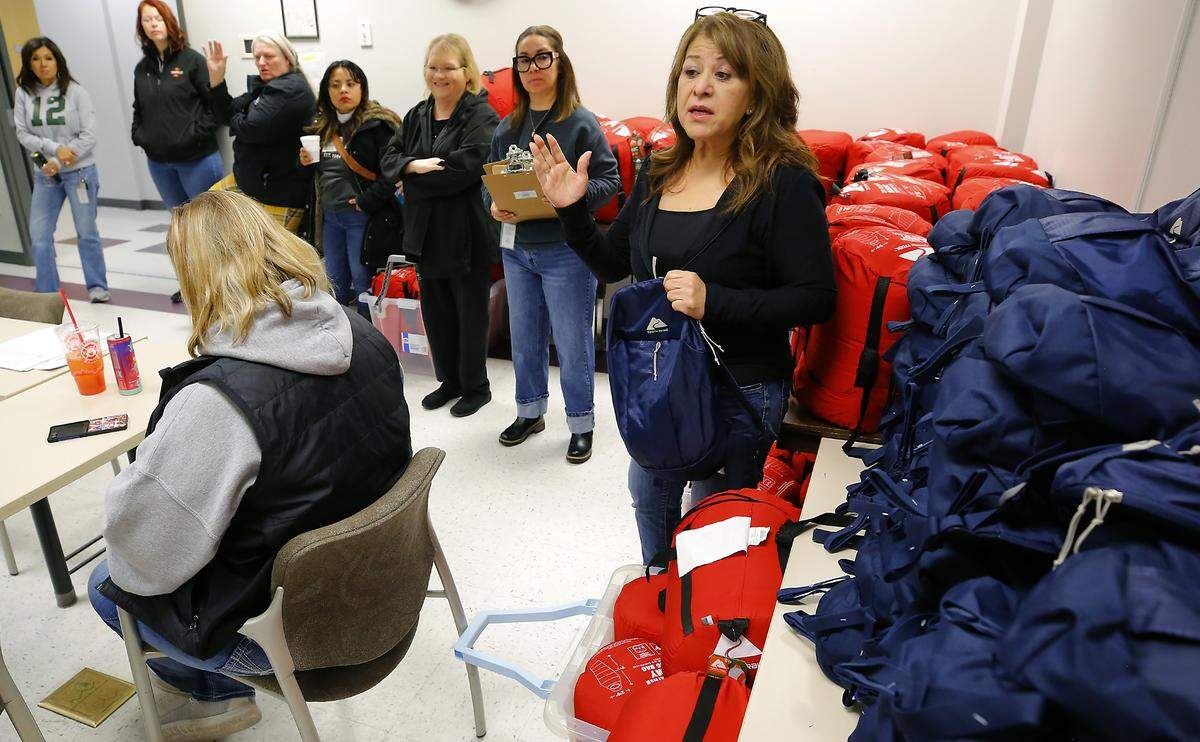 Program specialist Gloria Caldwell answers questions about the Point in Time annual homeless count field survey during a briefing at the Benton Franklin Health District building in Kennewick in January 2026.