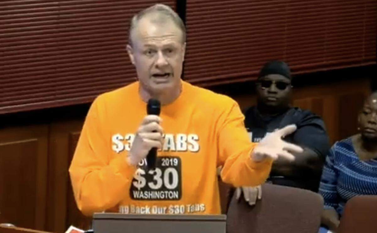 Anti-tax activist Tim Eyman spoke to the Pasco City Council on Sept. 15 about his opposition to a car tab fee increase or possible sales tax increase to pay for road improvements.