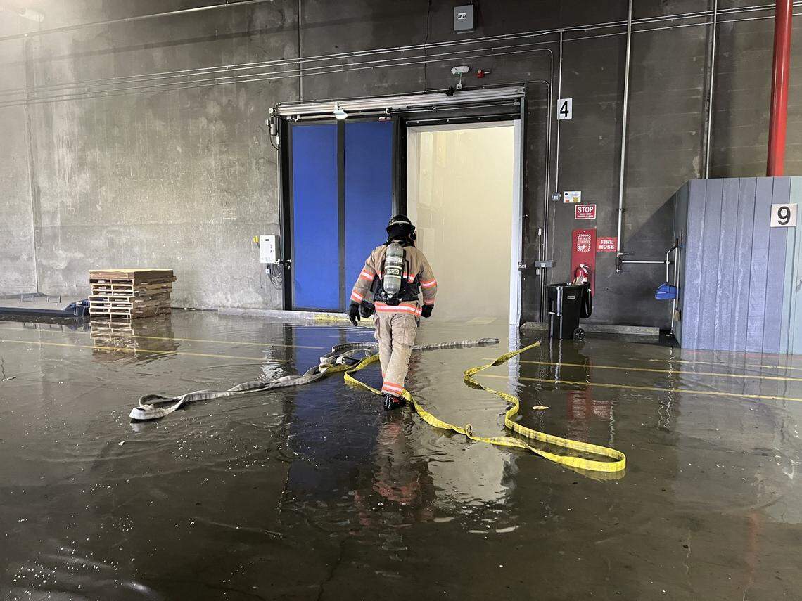 Benton County Fire District 1 evacuated areas downwind of a Finley warehouse on Sunday.