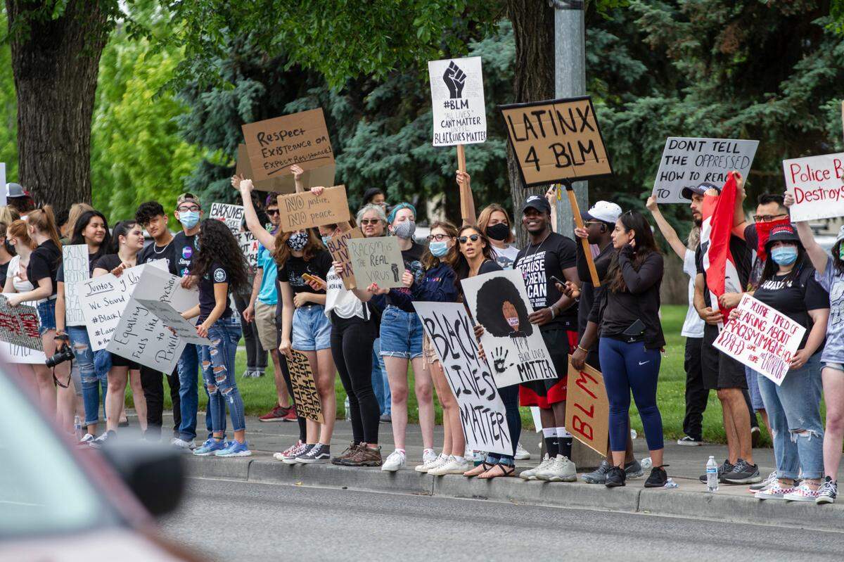 Hundreds gathered along George Washington Way in Richland on June 5 to show their support for the Black Lives Matter movement and protest against police brutality and racial injustice.