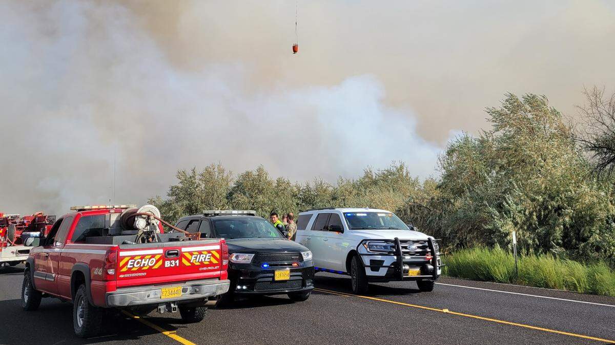 Evacuation alerts for people living along the Columbia River near Hermiston remained in place on Monday morning.
