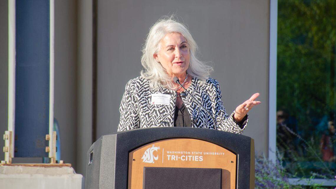 Richland Mayor Theresa Richardson speaks in October 2024 during a ribbon cutting event at Washington State University Tri-Cities’ Institute for Northwest Energy Futures.