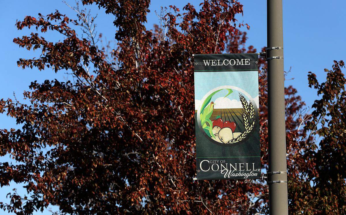 Welcome banners line the main business thoroughfare in Connell, a town of about 5,000 in Franklin County.