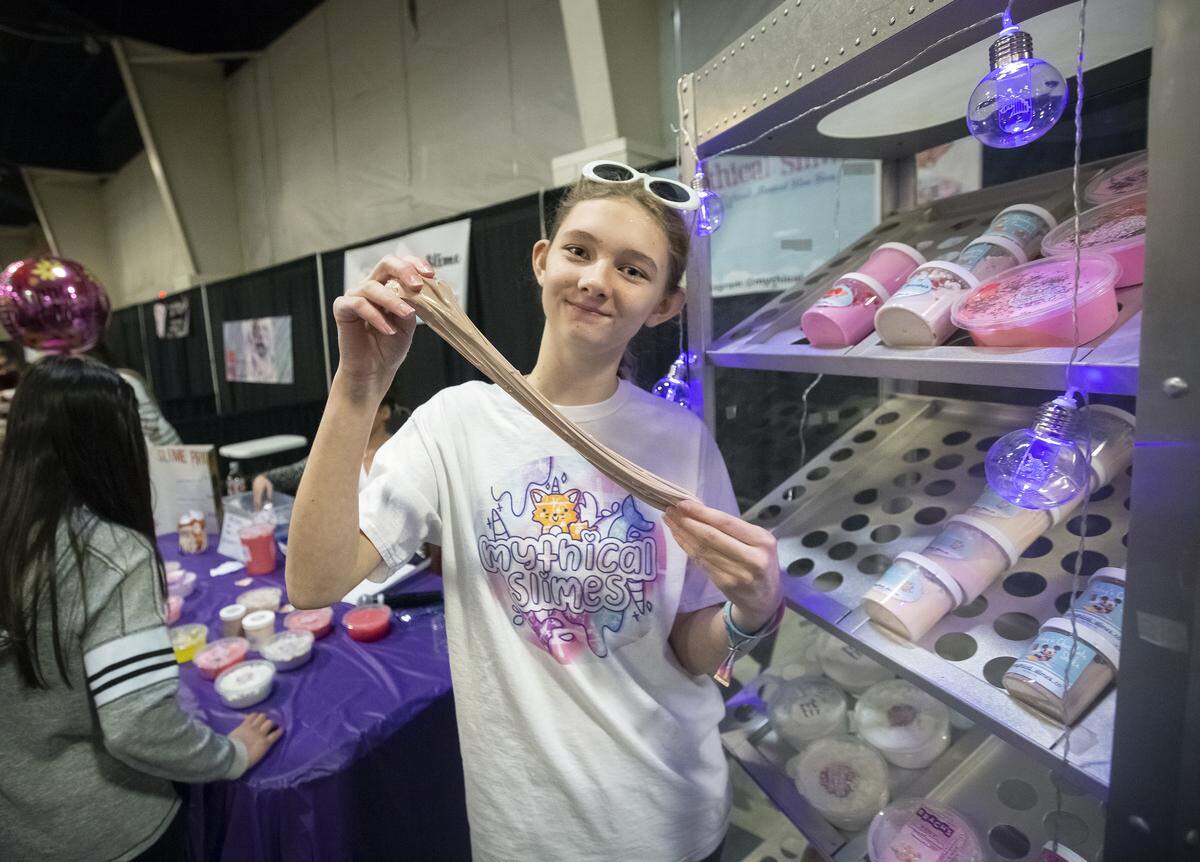 Twelve-year-old Brook Poderick of Kennewick and maker of Mystical Slime came up with the idea to create Slime in the 509, an event at the TRAC center in Pasco on Saturday.
