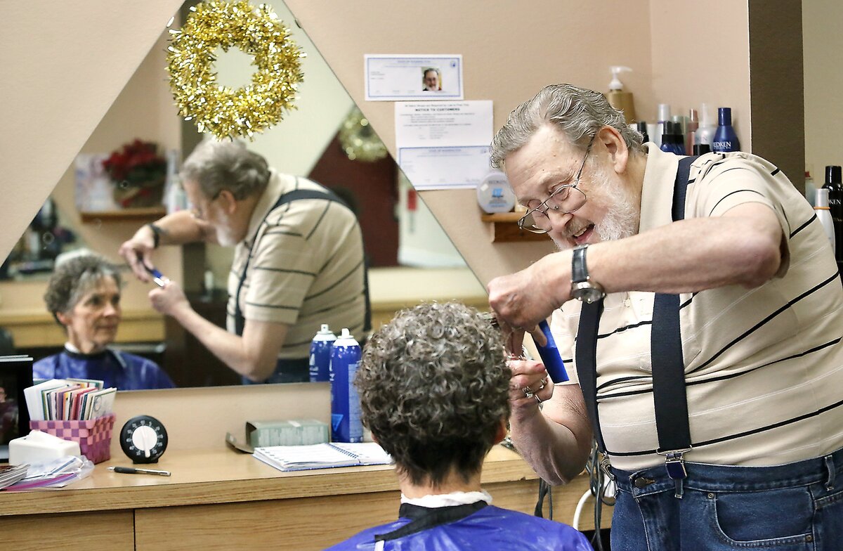 Longtime hairstylist Jerry Cargo puts the finishing touches on a haircut and permanent for his customer of 45 years, Gayle Napier of Kennewick, recently at The Hair Co. in Pasco. Cargo is hanging up his scissors after 58 years on November 23, the same day he celebrates his 78th birthday. Watch a video at: tricityherald.com/video