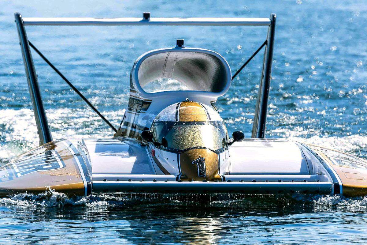 Andrew Tate returns to the pits aboard the U-91 BWR Racing hydroplane following a test run on the Columbia River during Spring Testing on Saturday in Kennewick. Teams spent the day collecting performance data and preparing for the Tri-City Water Follies and Columbia Cup races in July.