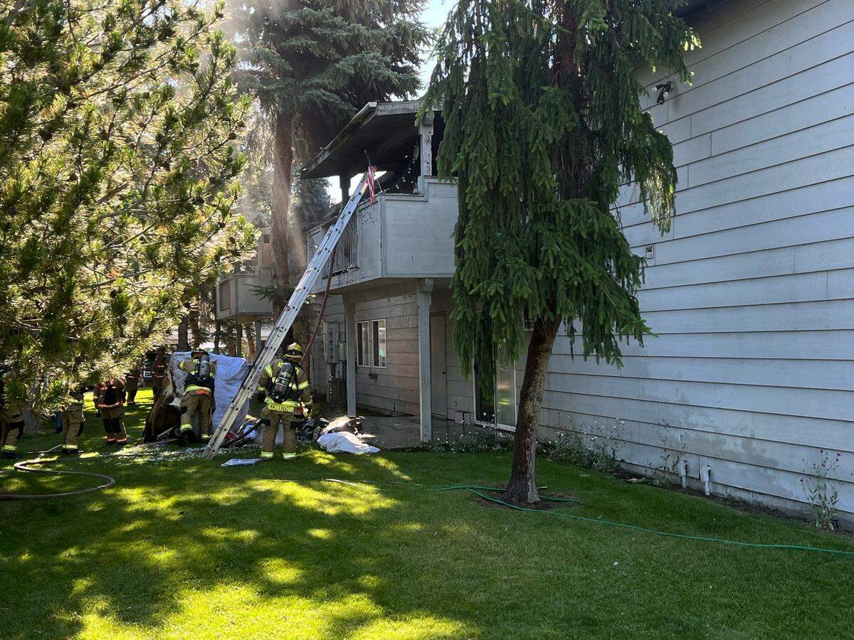 A second story balcony caught fire at the Mandarin Apartments in Kennewick on Friday.