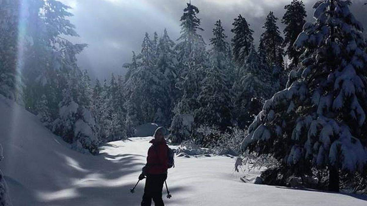Snowshoeing in the Cascade Mountains in Washington.