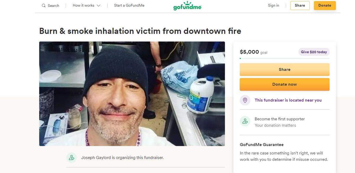 Brian Beardsley was taken to a Seattle hospital after being burned while escaping the Cascade Building fire, according to this GoFundMe campaign.