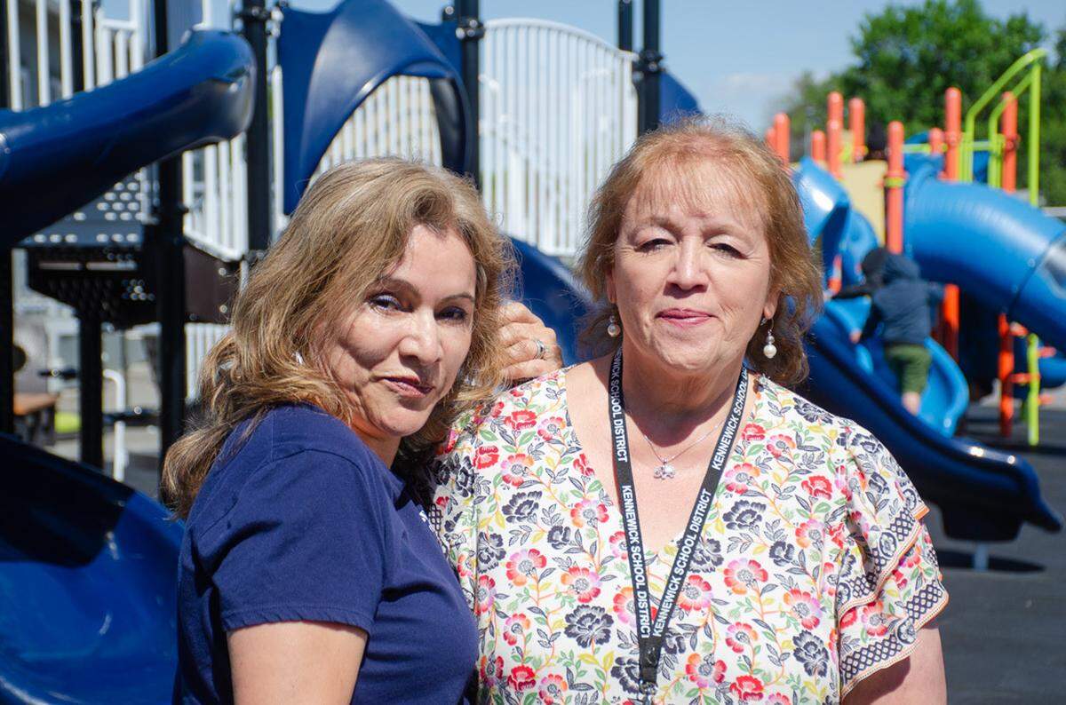 Anita Torres, left, and Hermelinda “Melly” Varela, right, have worked together 35 years as family-support specialists in the Kennewick School District’s Early Childhood Education and Assistance Program.