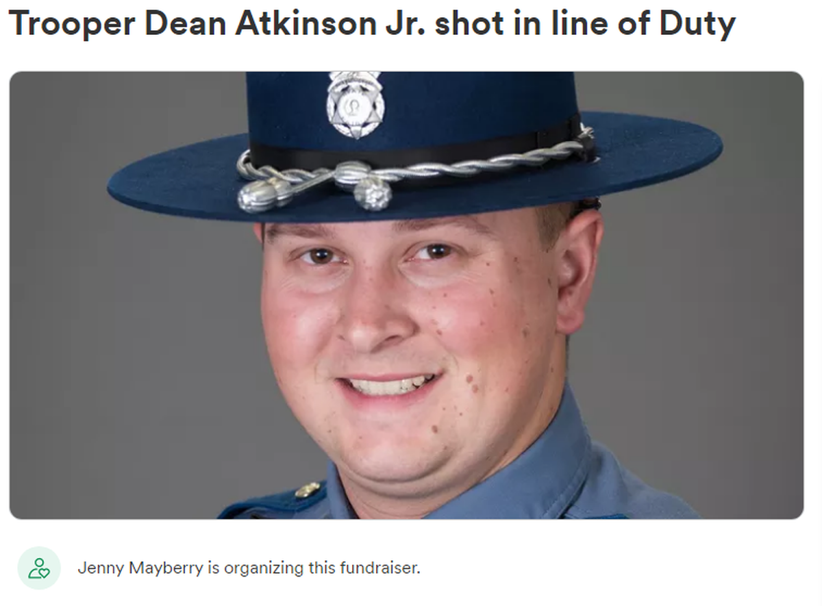 A GoFundMe account has been opened for Washington State Trooper Dean Atkinson Jr., who was shot in the face Thursday evening in Walla Walla and drove himself to a hospital.