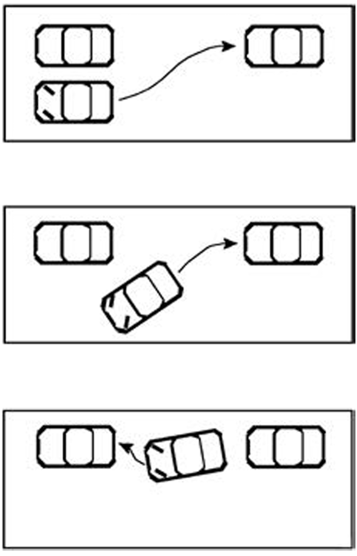 Graphic used in the Washington State Driver Guide showing how to parallel park.