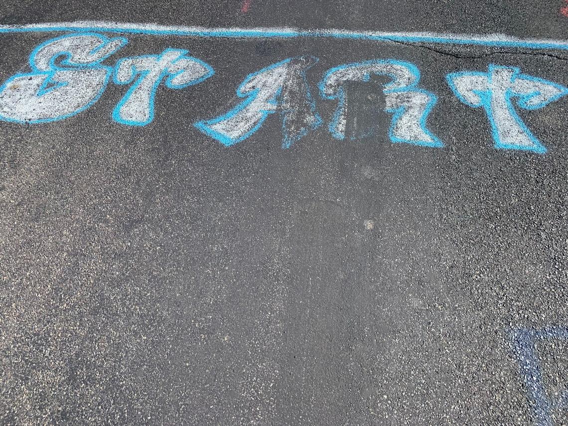 To start at Gravity Hill, put your car in neutral at this “Start.”