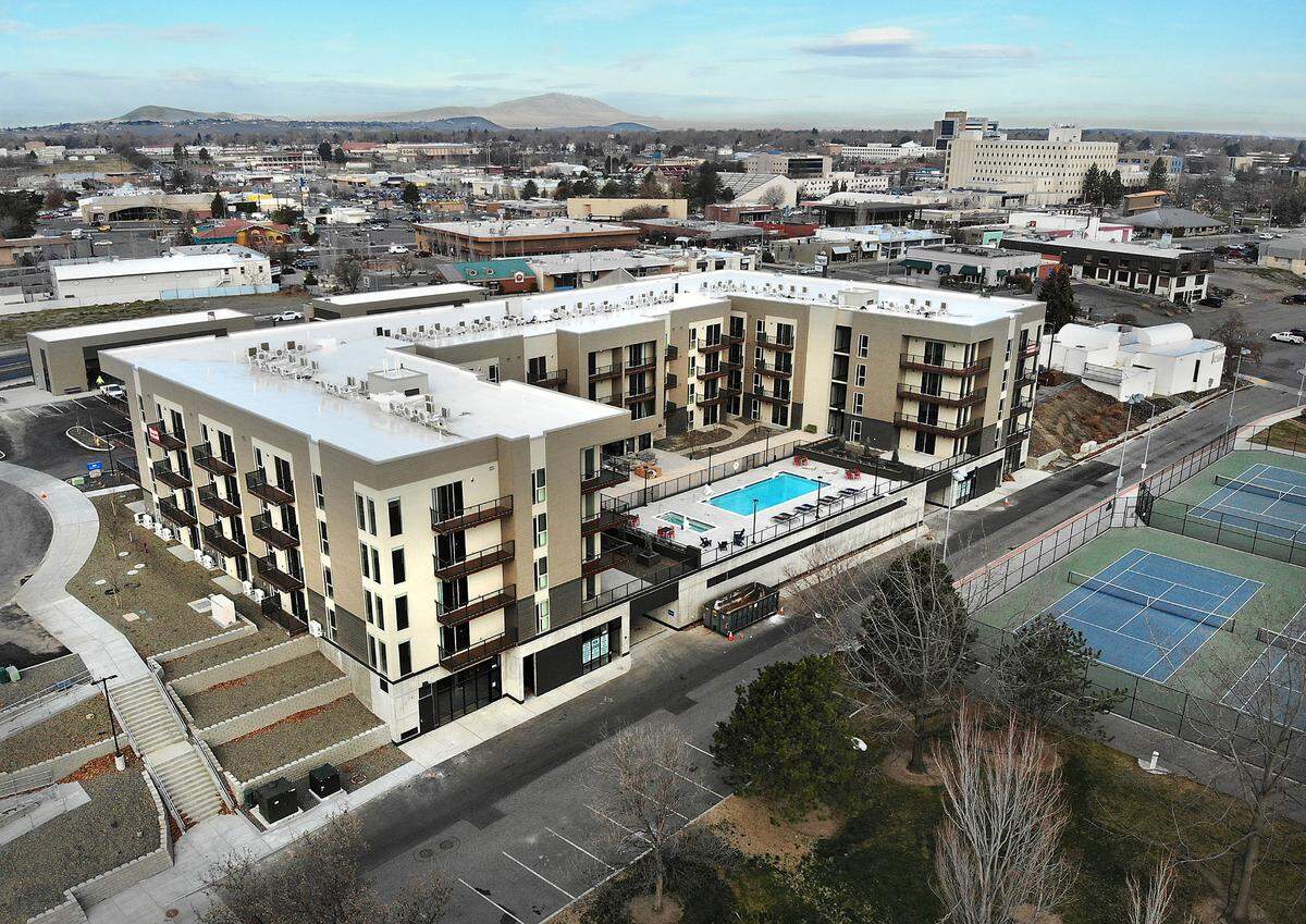 The new $20 million Park Place Apartments at 650 George Washington Way sits on a site that had been an eyesore for more than a decade near the gateway to the city Richland. The land, once coined the “The Pit” because of a leftover byproduct of a previous failed development, now features the four-story luxury apartment complex.