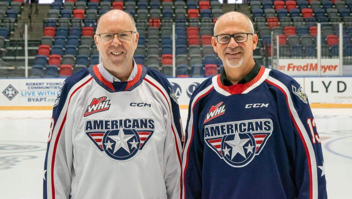 Jon Sortland, left, a former technology executive from the Seattle area, is the new majority owner of the Tri-City Americans. Daryl Henry, a consultant to the Americans since 2017, also joined the ownership group.