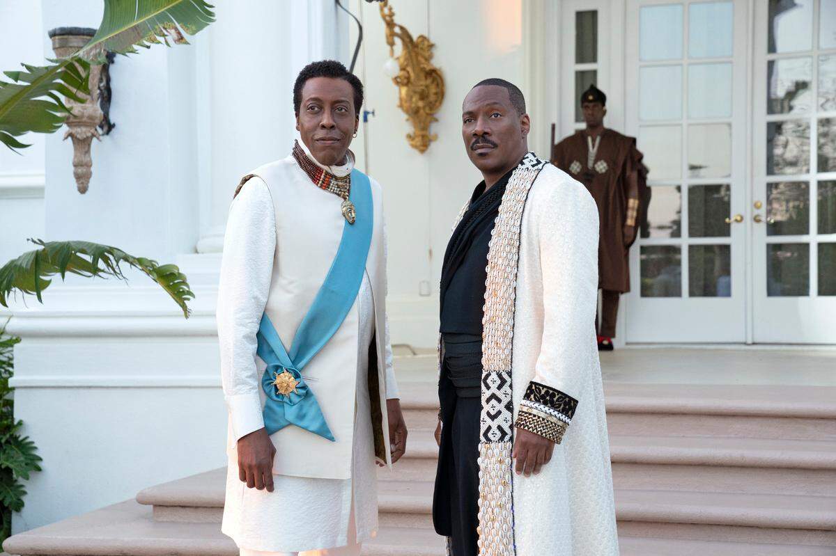 Arsenio Hall and Eddie Murphy star in “Coming 2 America.”