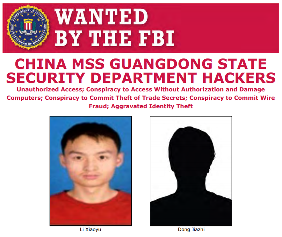 Two Chinese defendants wanted in a massive hacking case first uncovered at Hanford are not in custody.