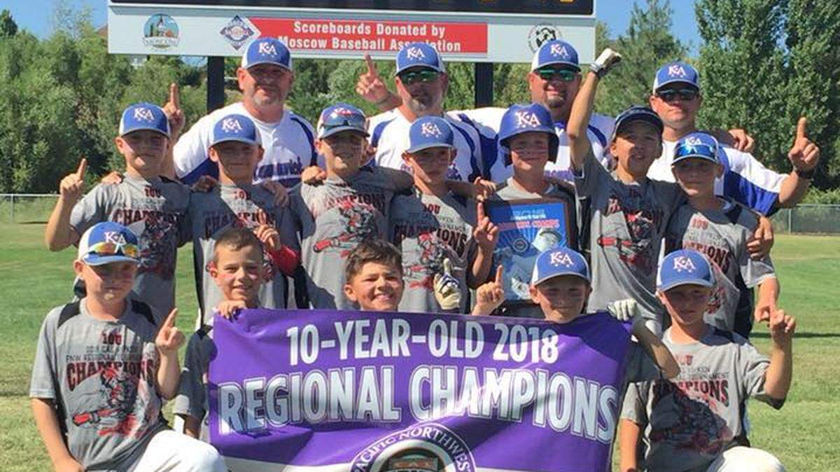 The Kennewick American 10U baseball team won its first two games at the Cal Ripken World Series in Vincennes, Ind. Team members include, back row: coaches Clayton Rawlings (from left), Aaron Teagle, Jeremy Dimond and Aaron Carlson. Middle row, Karson Rawlings, Wyatt Curtis, Morgan Dodson, Taron Carlson, Hunter Van Hollebeke, Dylan Mamiya and Deegan Quensenberry. Front row, Brady Mattson, Dre Dimond, Angel Correa, Trayce Teagle and Tate Cissne.