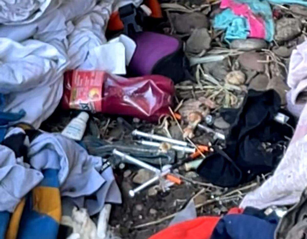 Needles and other debris were found at an illegal camp in a Richland park.