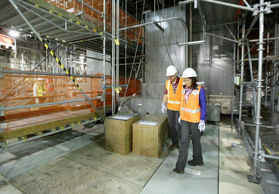 Sen. Maria Cantwell and Tom Fletcher, DOE assistant manager for the Office of River Protection, walk past the Low-Activity Waste Facility vitrification melter during her tour Wednesday at the Hanford nuclear reservation. Watch a video at: tricityherald.com/video